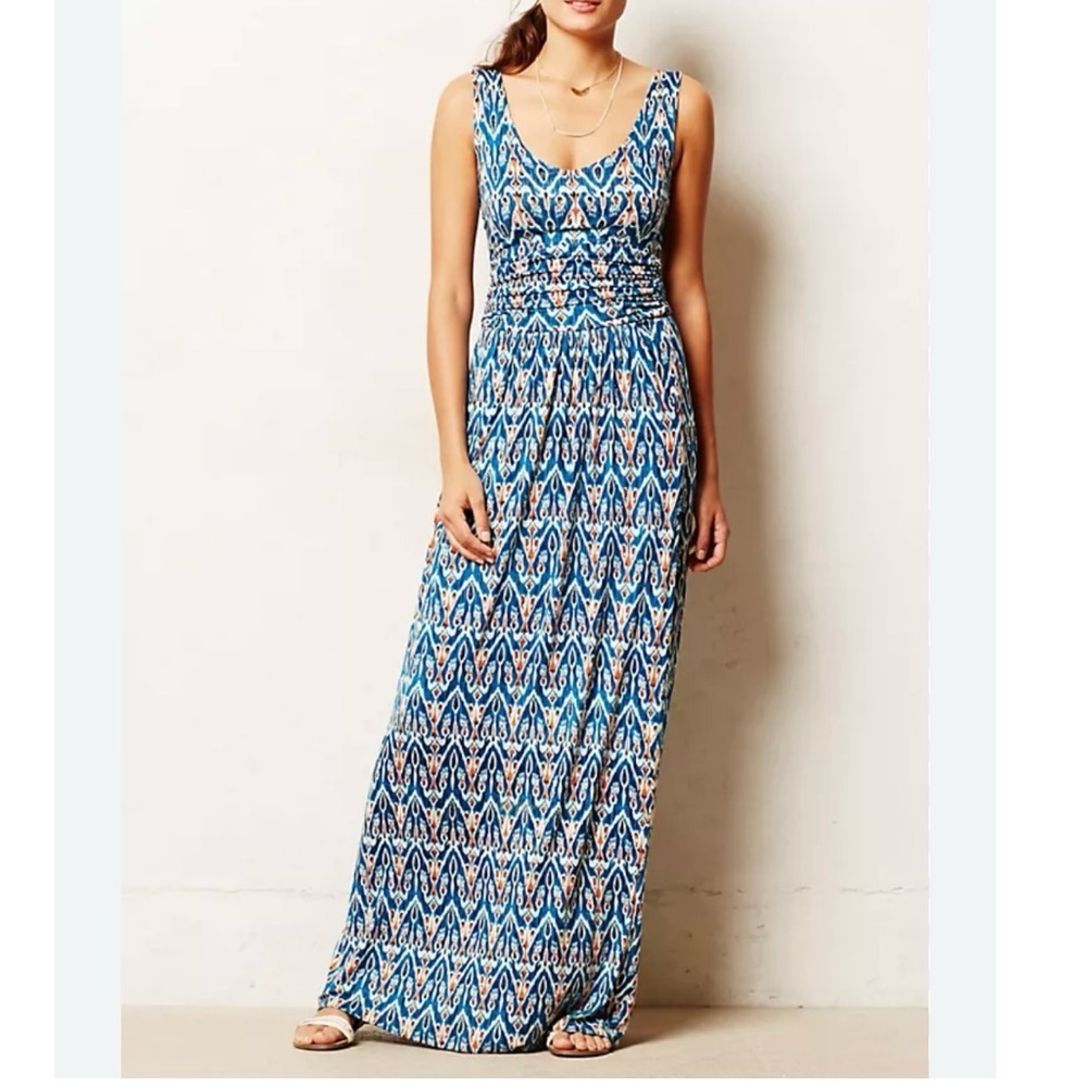 Vanessa Virginia Anthropologie Tidal  Turquoise Tank Stretch Maxi Dress